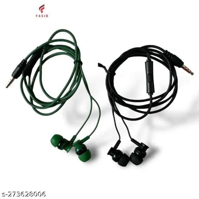 Premium 3.5 mm Jack Wired Earphones, Black, Pack of 2