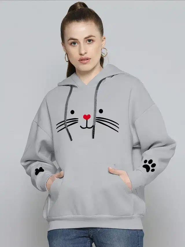 Hooded Sweatshirt for Girls (Grey, S)