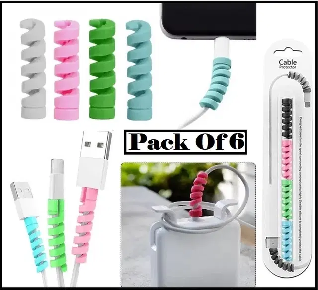 Rubber Spiral 4 Pcs Mobile Cable Protectors, Multicolor, Set of 6