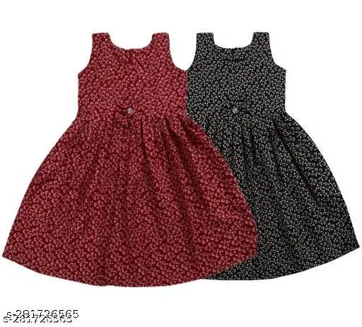 Frocks & Dresses for Girls (Maroon, 3-4 Years)