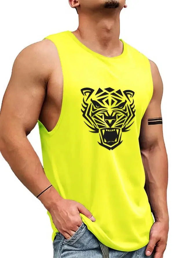 Polyester Printed Vest for Men (Yellow, M)