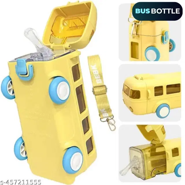 Plastic Bus Shape Sipper Bottle for Kids, Multicolor (1000 ml)