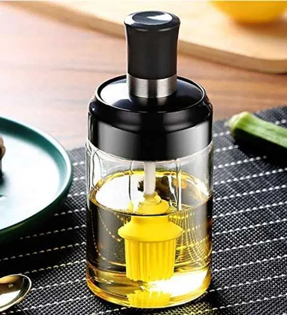 Glass Food Storage Jar With Brush For Ghee Butter Oil & Stoppers Cheese Glass, Black 250 ml, S-15