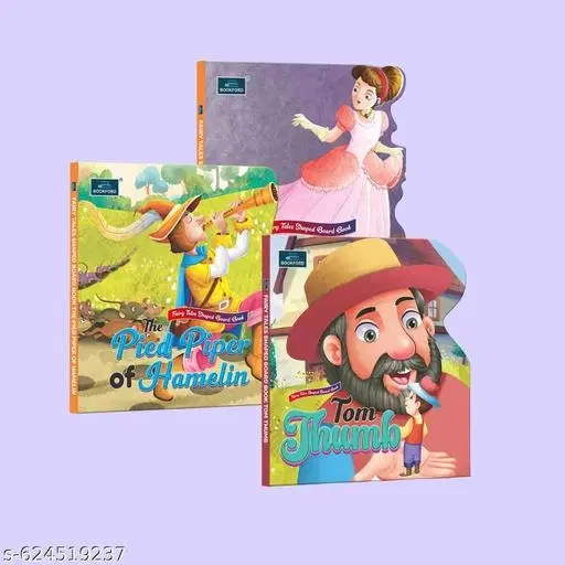 Fairy Tale Board Books for Kids – Cinderella, The Pied Piper & Tom Thumb | Interactive Shaped Story Books for Toddlers & Preschoolers (Set of 3)