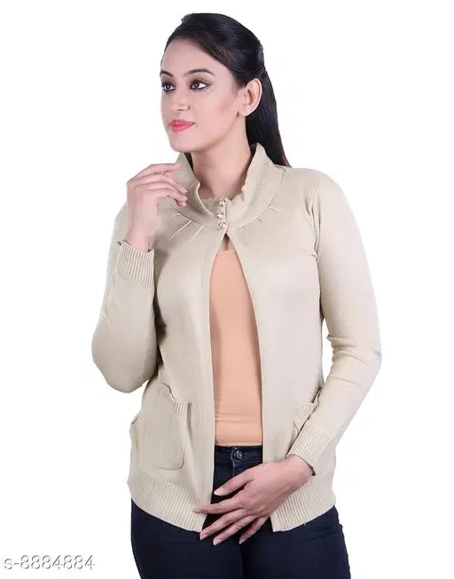 Acrylic Solid Sweater for Women (Beige, XXL)