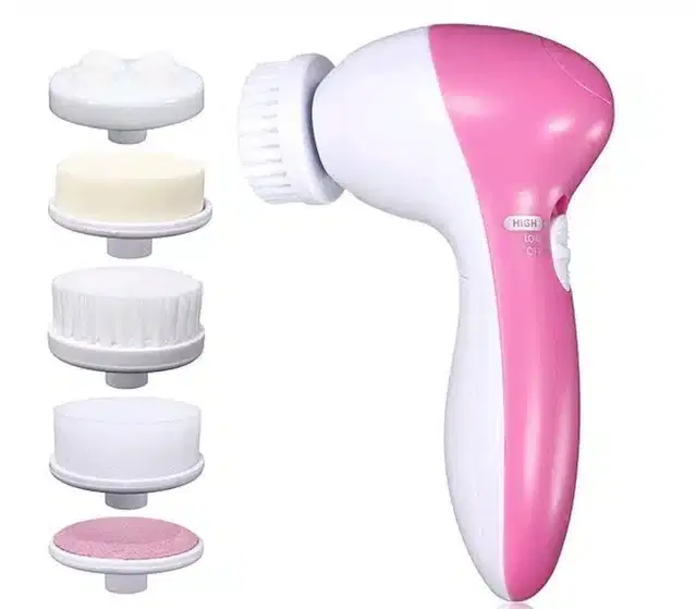 5 In 1 Electric Face Massager, White & Pink