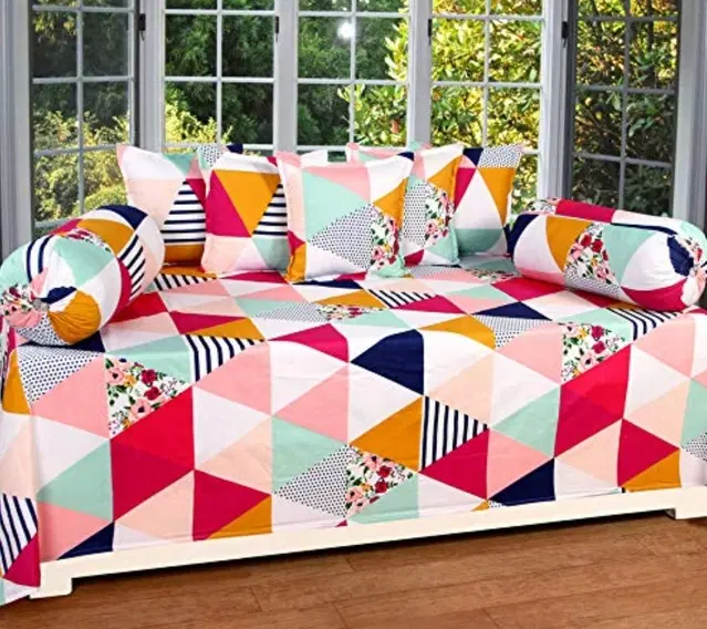 Cotton Printed Diwan Covers Set, 60x90 Inches, Multicolor, Set of 8