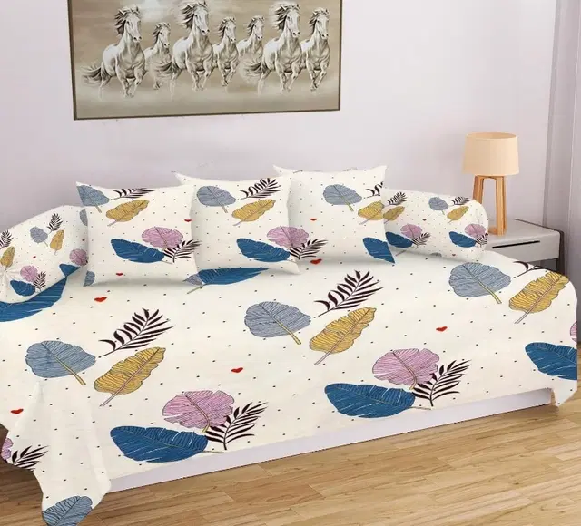 Cotton Printed Diwan Covers Set, 60x90 Inches, Multicolor, Set of 8