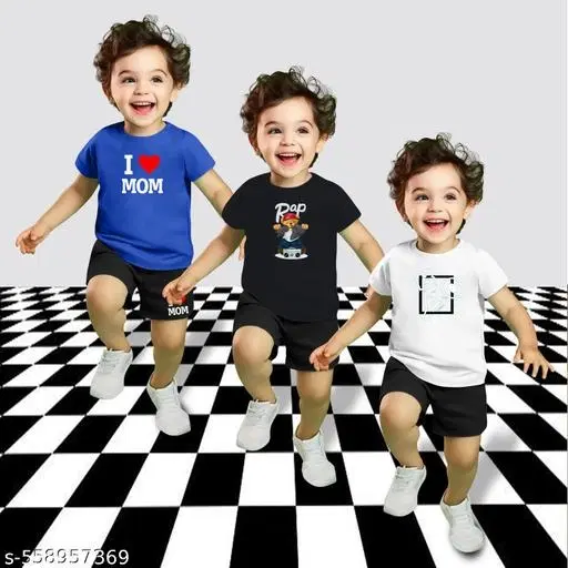 Cotton Blend Printed Clothing Set for Boys, Multicolour, Pack Of 3 (0-1 Months)