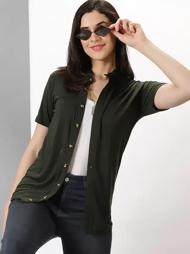 Half Sleeves Shirt for Women (Green, M)
