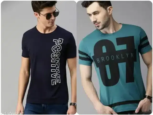 Half Sleeves T-Shirt for Men, Pack of 2 (Navy Blue & Teal, M)