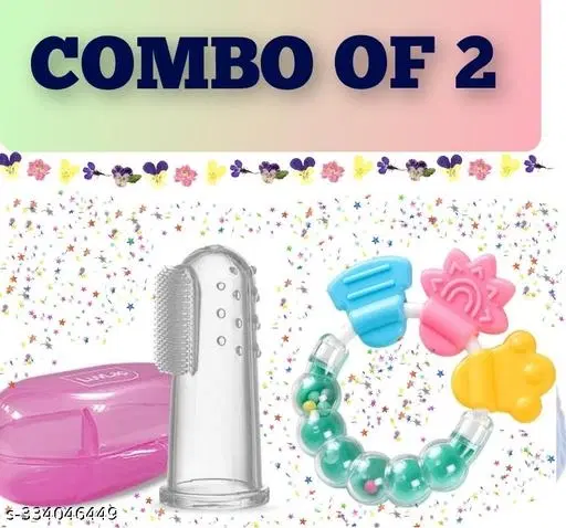 Baby Rattle Teether With Silicone Toungue Cleaner