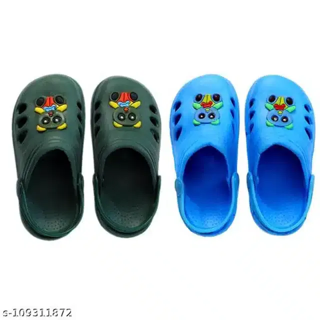 Clogs for Boys, Pack of 2 (Bottle Green & Blue, 2-2.5 Years)