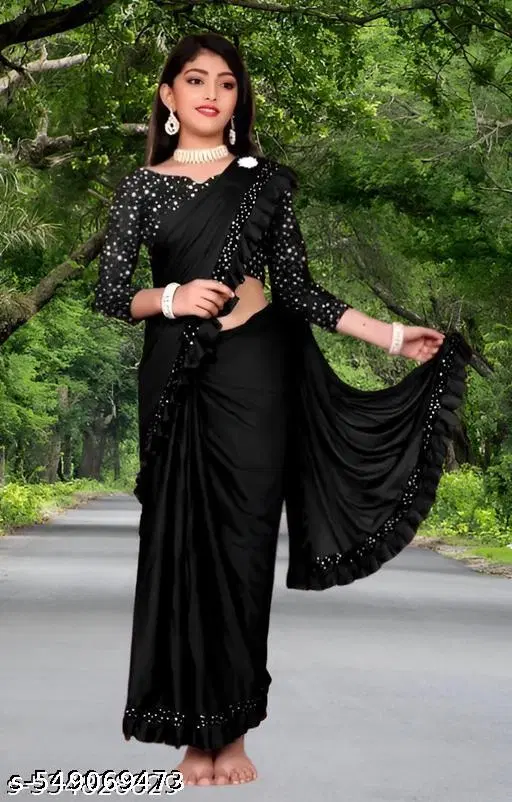 Lycra Saree for Girls, Black (4-5 Years)