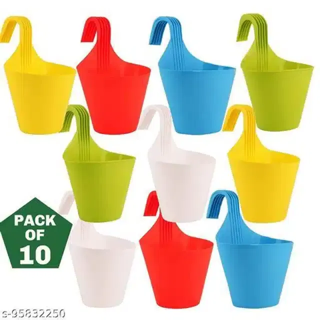 Hanging Plastic Hook Pot, Pack of 10, Multicolor