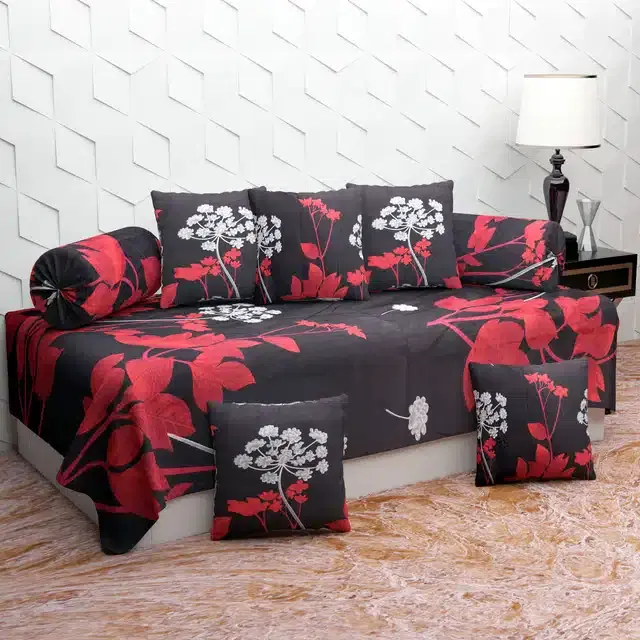 Microfiber Diwan Cover Set, Black, Pack of 8