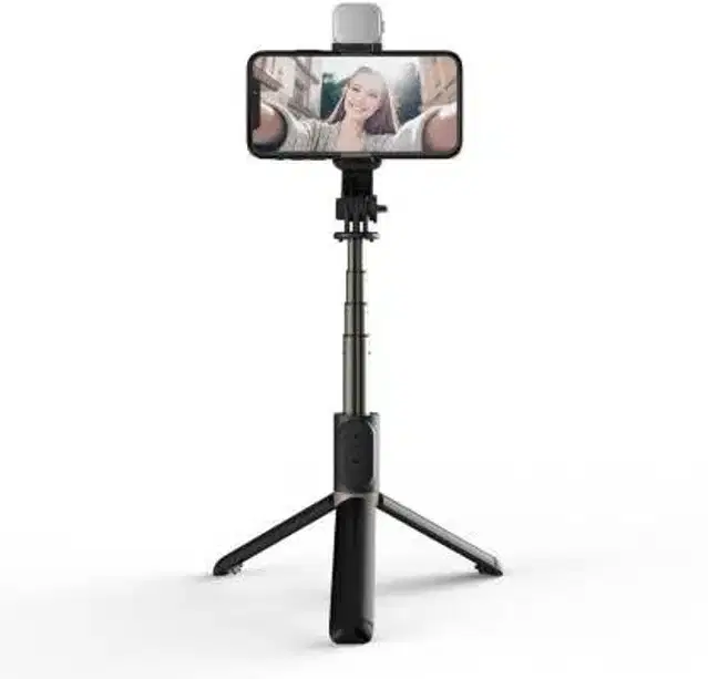 R1S Bluetooth Selfie Stick with Flash Light, Black