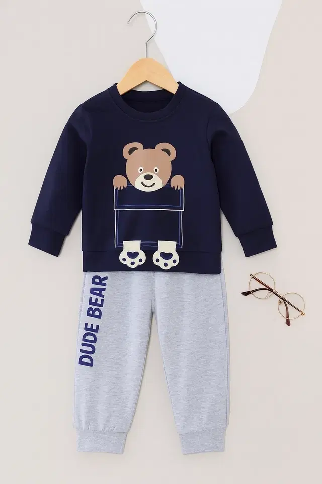 Hoisery Printed Clothing Set for Boys (Blue, 18-24 Months)
