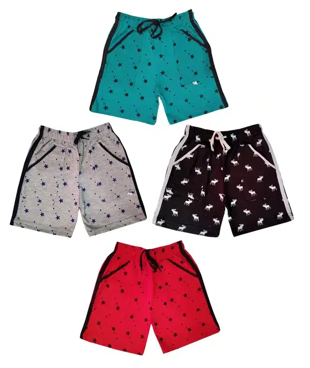 Cotton Blend Printed Shorts for Kids, Pack of 4 (Multicolor, 2-3 Years)