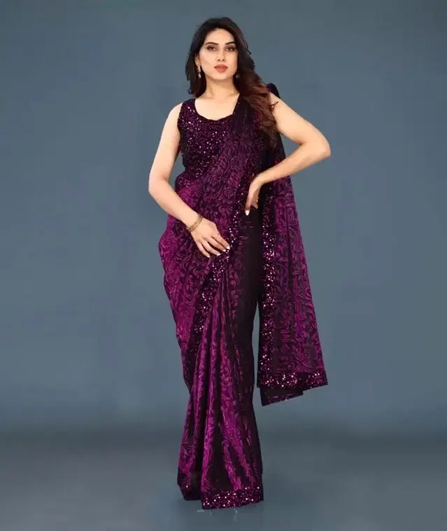 Lycra Blend Solid Saree for Women (Maroon, 6.3 m)