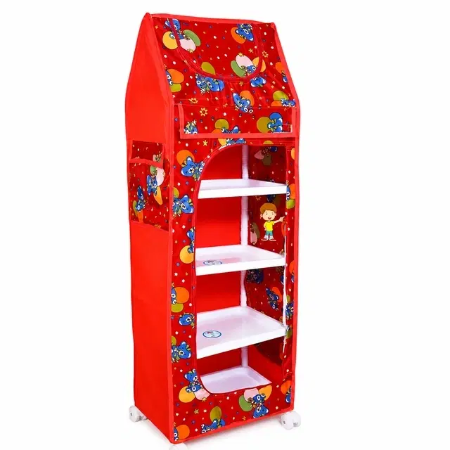 5 Layer PVC Baby Collapsible Wardrobe [Red Print, DIY]