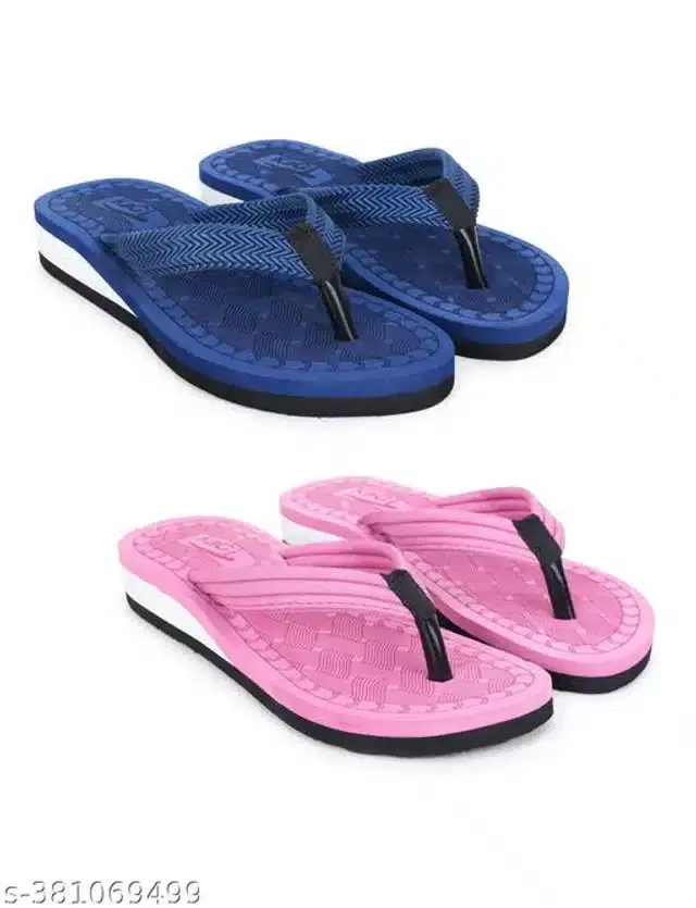 Slippers for Women, Pack of 2 (Navy Blue & Pink, 7)