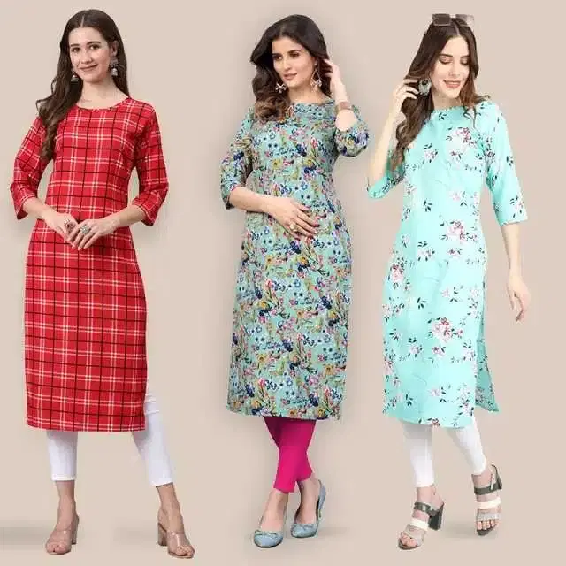 Women Crepe Printed Kurta, Pack Of 3 (Multicolor, XXL) (SD-285)