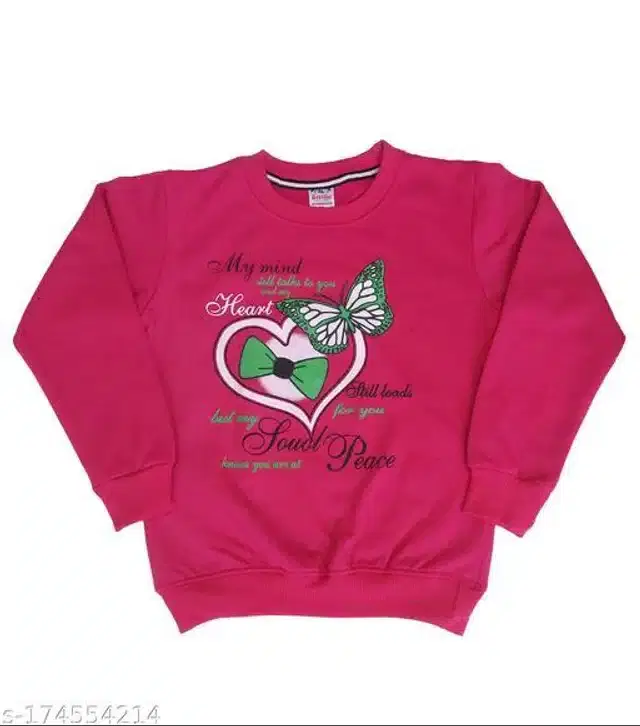 Fleece Printed Full Sleeves Round Neck Sweatshirt for Girls (Pink, 3-4 Years)