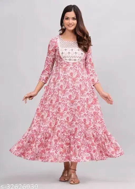 Rayon Kurti for Women (Peach, M)