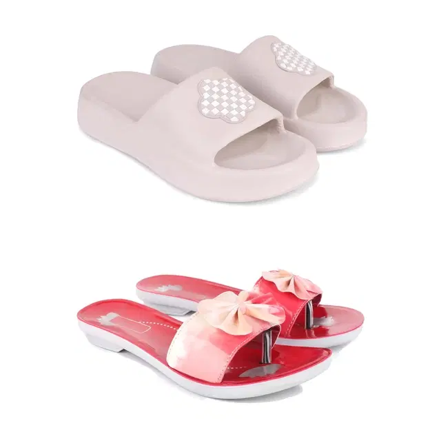 Combo of Sliders & Flats for Women, Set of 2 (Multicolor, 8)