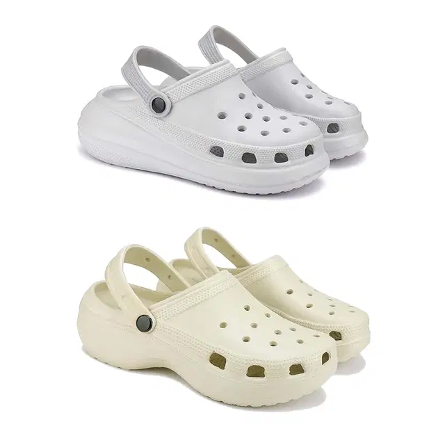 Clogs for Women, Set of 2 (Cream & Grey, 6)