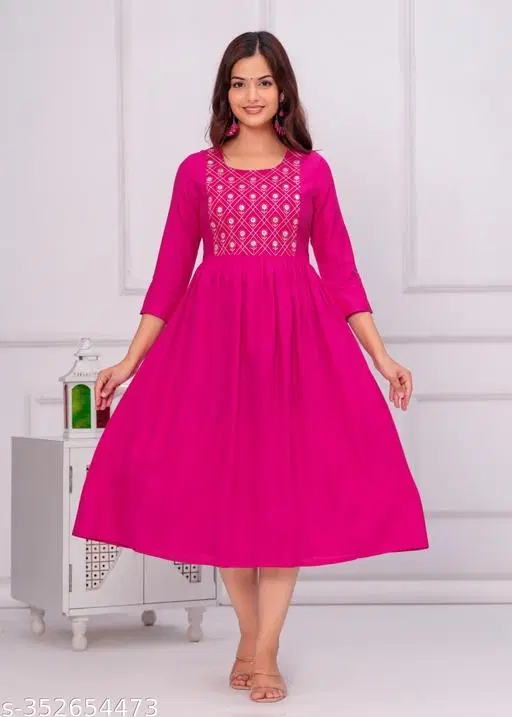 Rayon Kurti for Women, Pink (XS)
