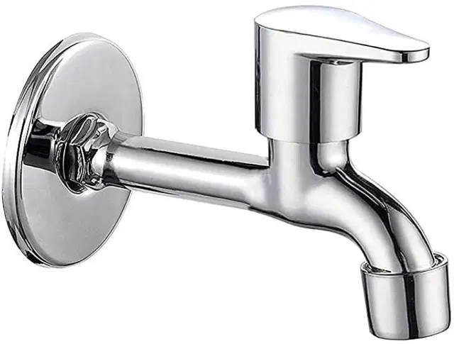 Stainless Steel Long Body Bib Cock Tap with Wall Flange, Silver, Set of 1