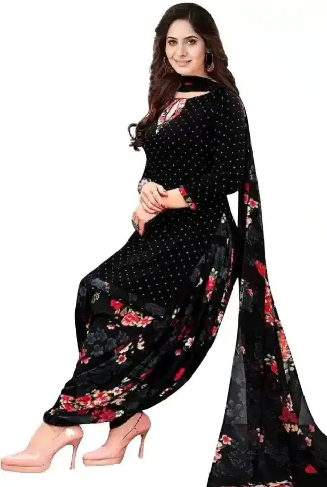 Yashika Unstitched Crepe Salwar Suit Material (Black) (Y-267)