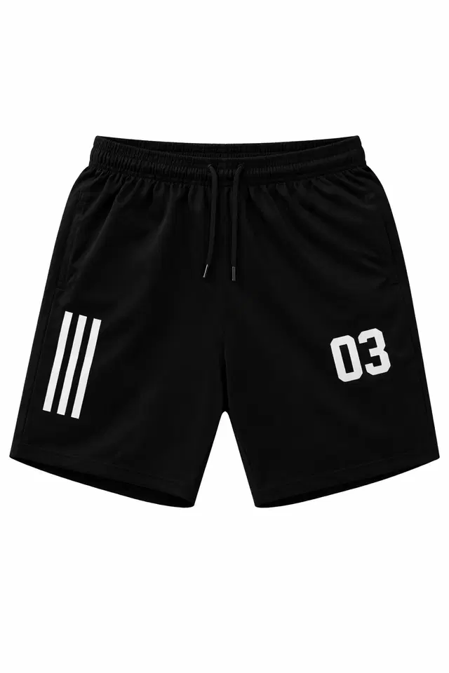 Polycotton Athletic Shorts with White Stripes for Men ,Black (XXL)