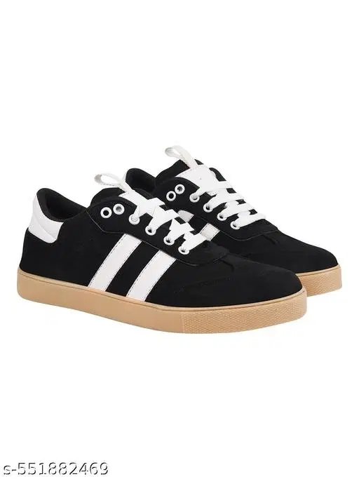 Striped Synthetic Ballerinas for Girls (Black, 8.5-9 Years)