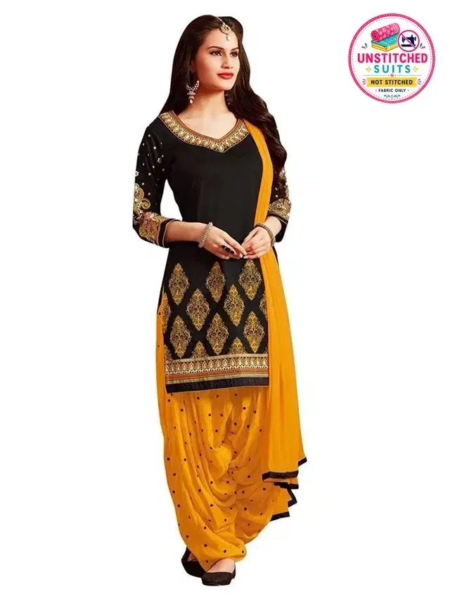 Yashika Unstitched Crepe Salwar Suit Material (Black) (Y-308)