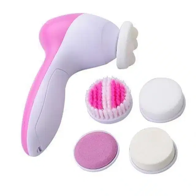 5 In 1 Electric Face Massager, White & Pink