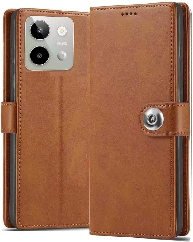 Artificial Leather Mobile Flip Cover for LAVA Storm Lite 5G (Brown)