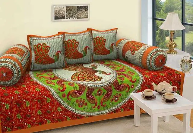 iLiv Cotton Jaipuri Diwan Set, Multicolor, iLiv-50