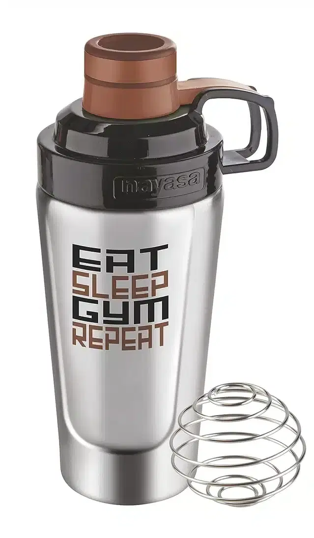 Gym Shaker Bottle for Men & Women, Brown & Silver, 900 ml