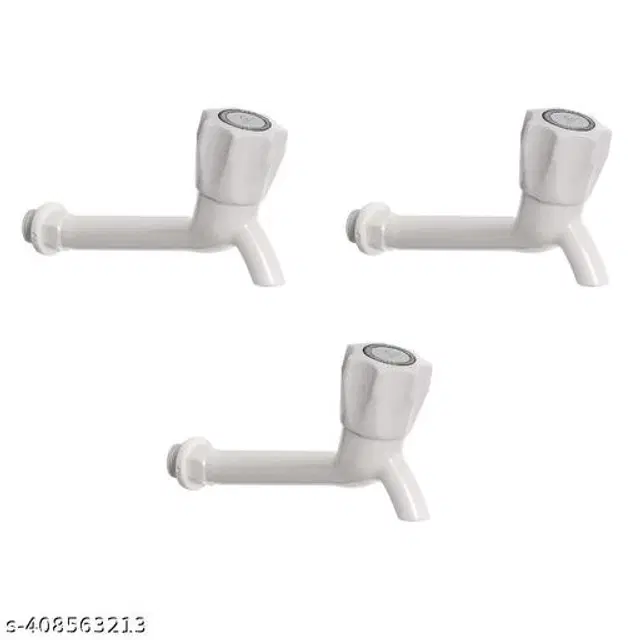 Plastic Long Bib Cock Tap, White, Pack of 3
