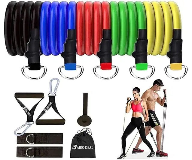 Rubber Double Toning Resistance Pull Rope, Multicolour