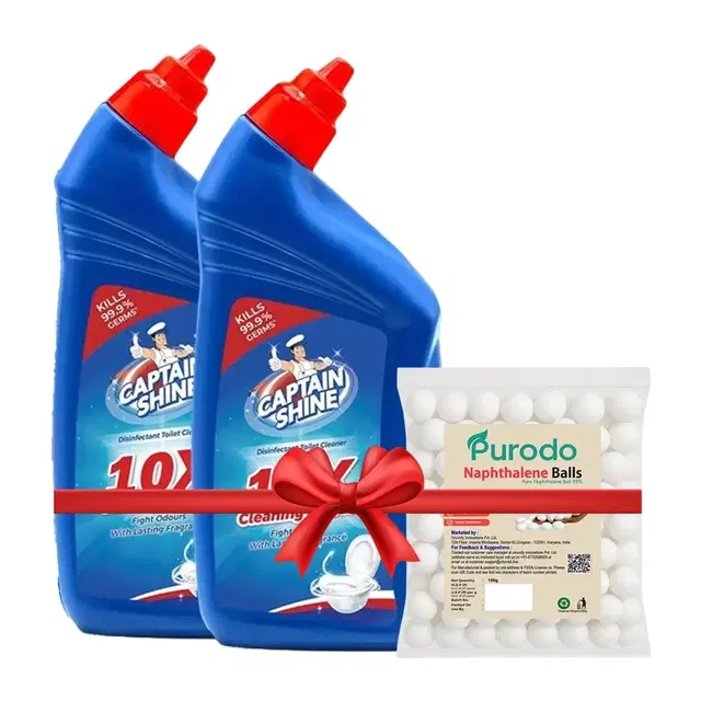 Captain Shine Disinfectant Toilet Cleaner - 2X250 ml (Pack of 2) + Purodo Napthalene Balls 100 g