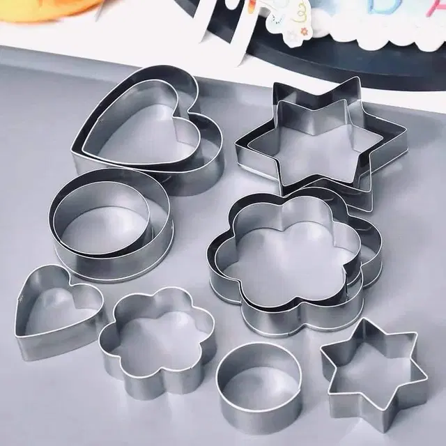 12Pcs Stainless Steel Metal Baking Molds  Cookie Cutters Set, Flower Round Heart Star Shape