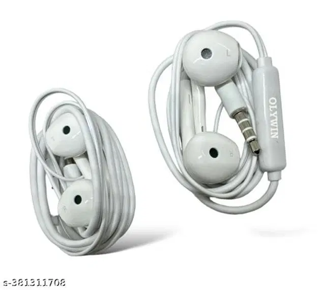 Premium 3.5 mm Jack Wired Earphones, White, Pack of 2