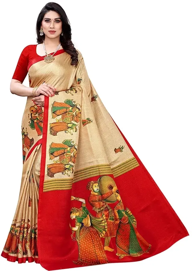Art Silk Saree for Women (Multicolour, Free Size)