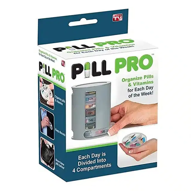 Pill Pro Navi 7 Day Weekly Tablet Medicine Storage Box With 4 Compartments, Multicolor