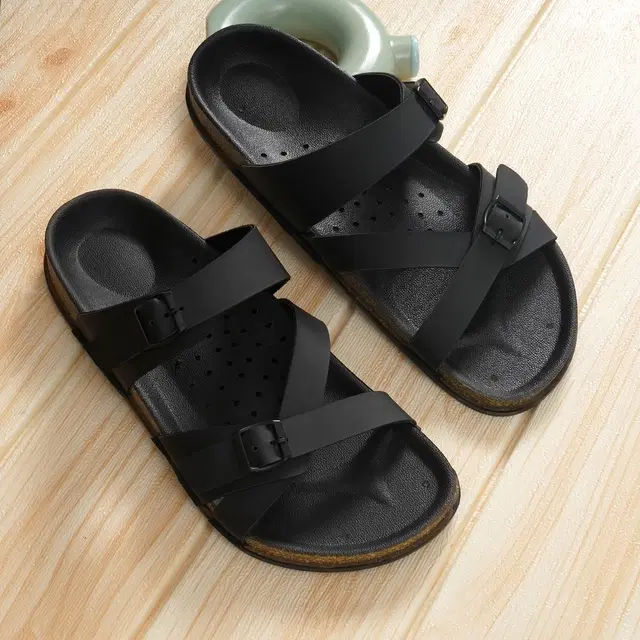 Solid Flipflops for Men (Black, 6)