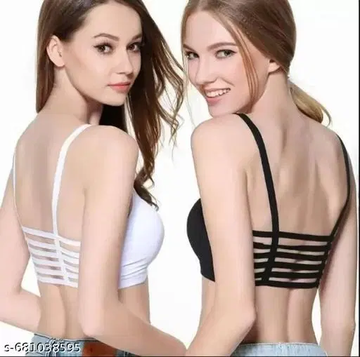 Cotton Bandeau Bra with Bows for Women, Pack of 2 (Black, S)